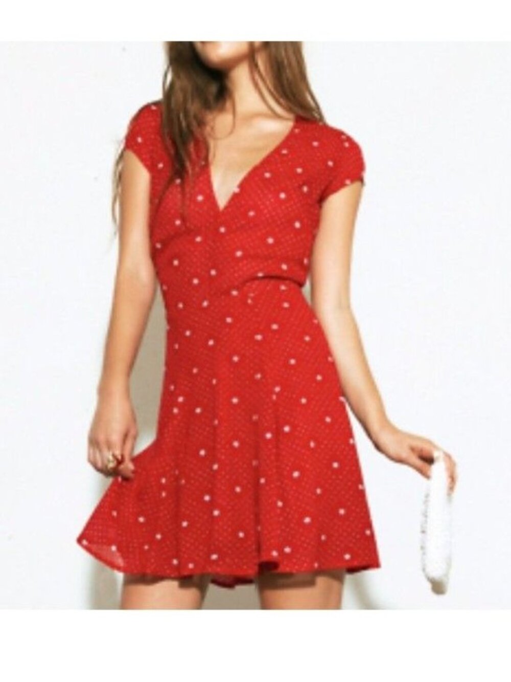 Reformation Mini Dress Daisy & Polka Dot Print in Red Size Small